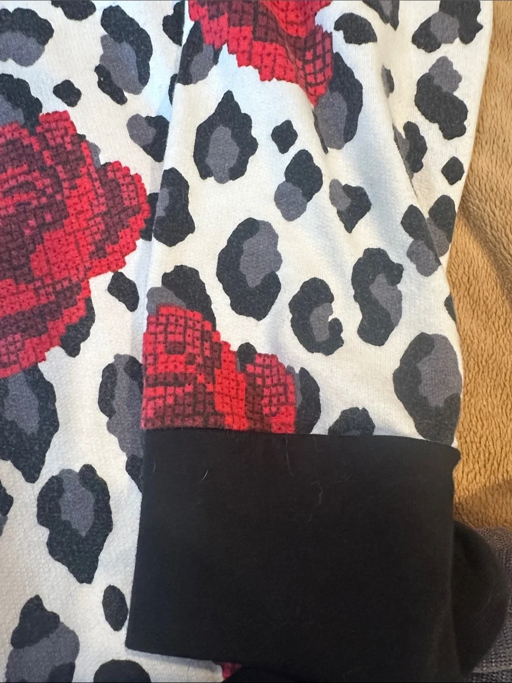 Biscotti White Sweatshirt with Red Rose & Black Leopard Print